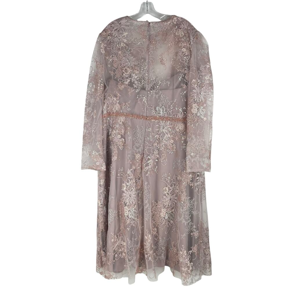 Mac Duggal Embellished Illusion Long Sleeve Midi Dress Rose Size 22 - Picture 9 of 13
